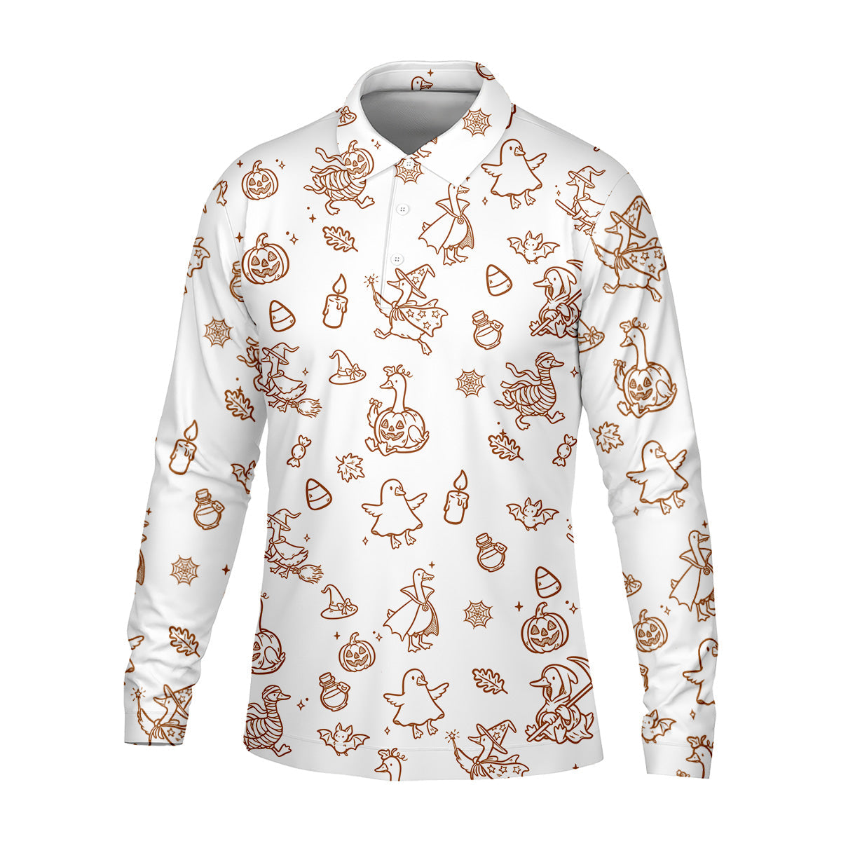 Goose Halloween, Doodle Pattern, White Golf Shirt, Mens Funny Golf Shirts, Long Sleeve Golf Shirts, Men Golf Polo