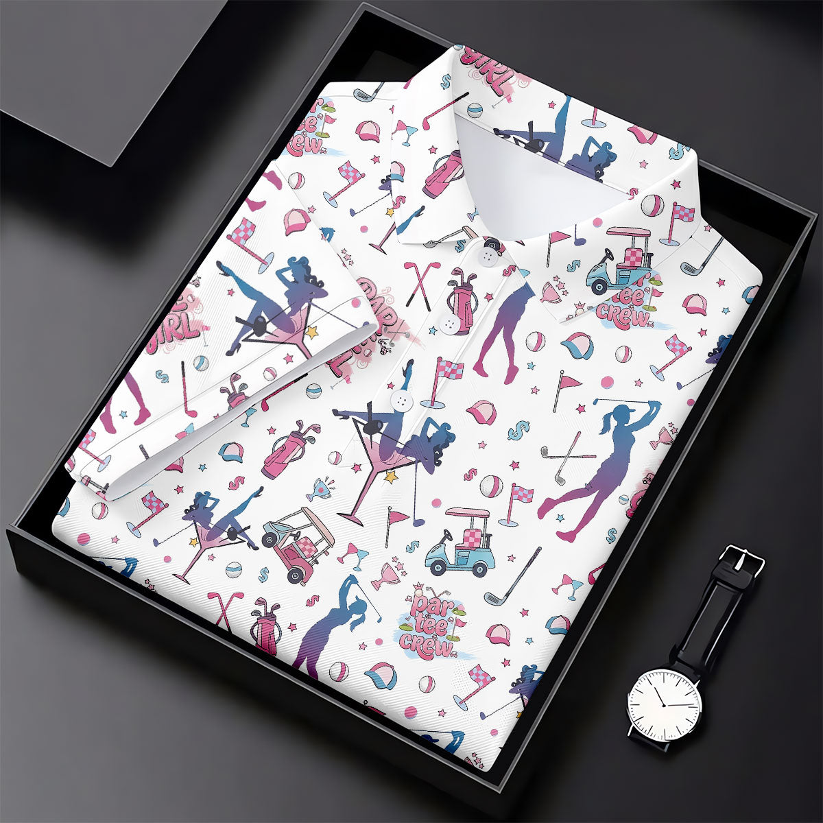 Funny Par Tee Girl Golfer Pattern Golf Polo Shirt, Polo Shirts For Men, Mens Golf Apparel
