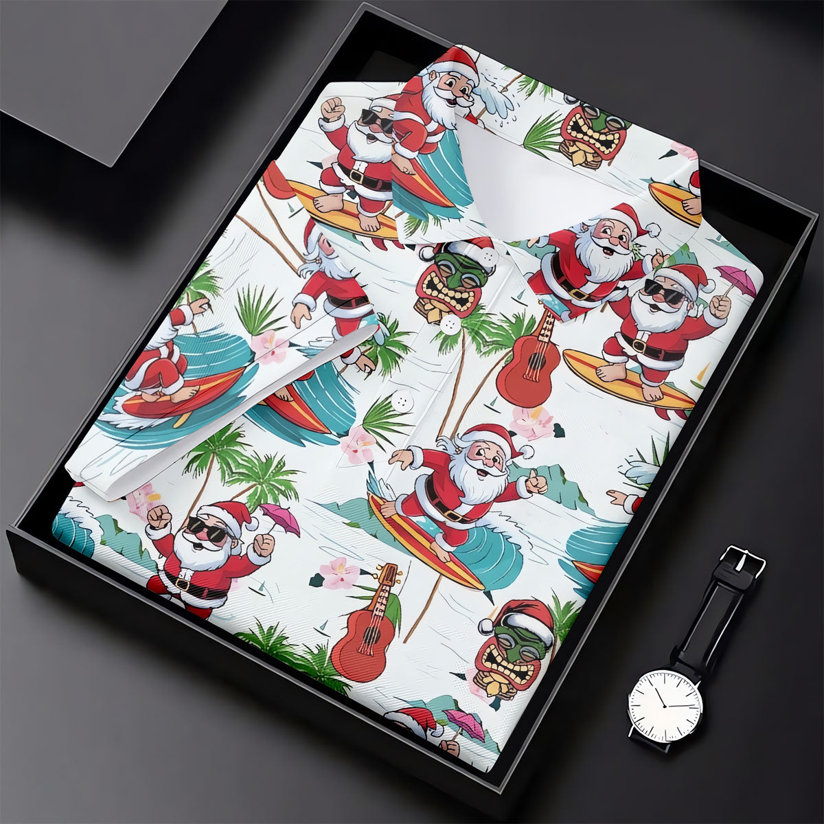 Surfing Santa Tropical Christmas Golf Shirt, Christmas Golf Shirt, Golf Apparel For Men