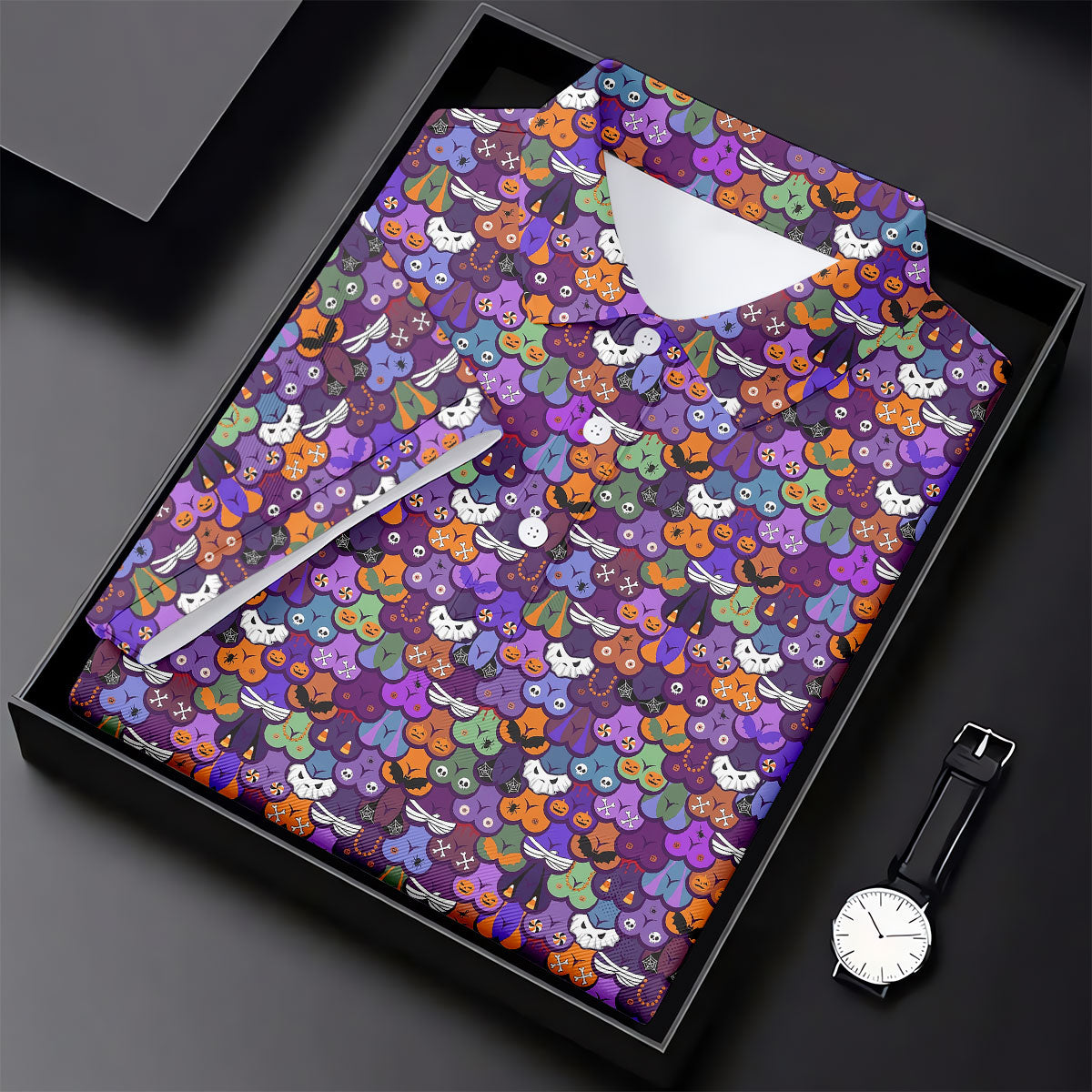 Cute Halloween Icon Pattern Golf Polo Shirt, Mens Golf Shirts, Hawaiian Golf Shirt