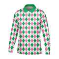 Green Pink Argyle Men Golf Shirts, Funny Golf Polos, Unique Gift For Golfer
