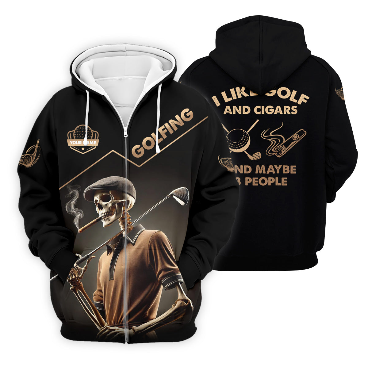 I Like Golf And Cigars And Maybe 3 People Custom Funny Skull Golf Polo Shirt, Dad Golf Gift