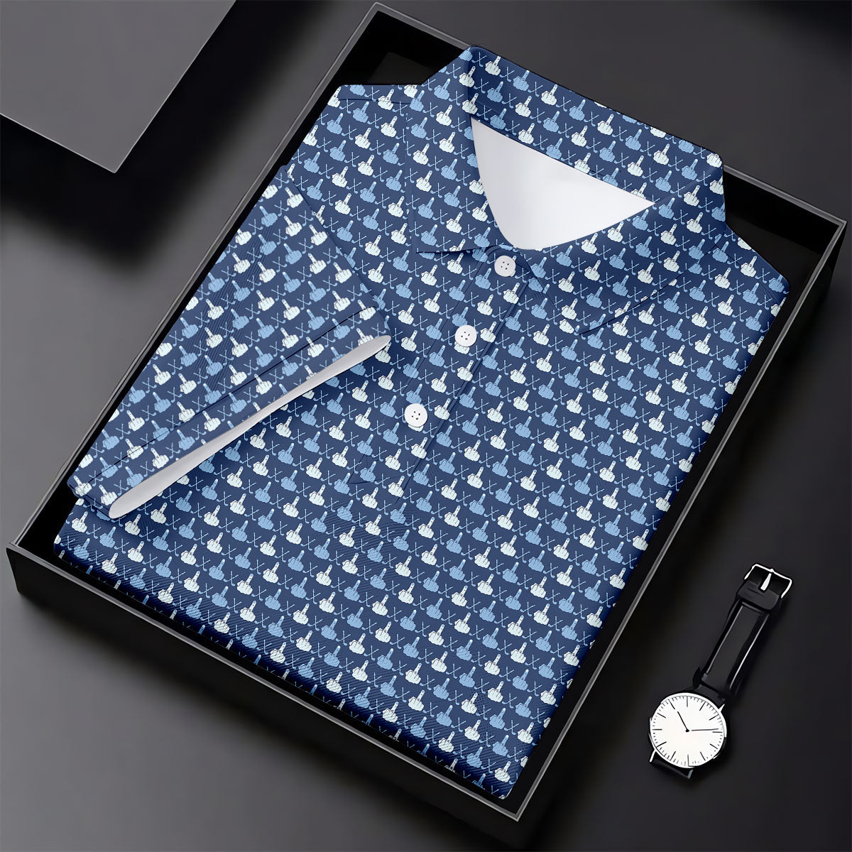 Blue Funny Middle Finger Golf Pattern Polo Shirt, Golf Polo Shirts For Men, Mens Golf Apparel