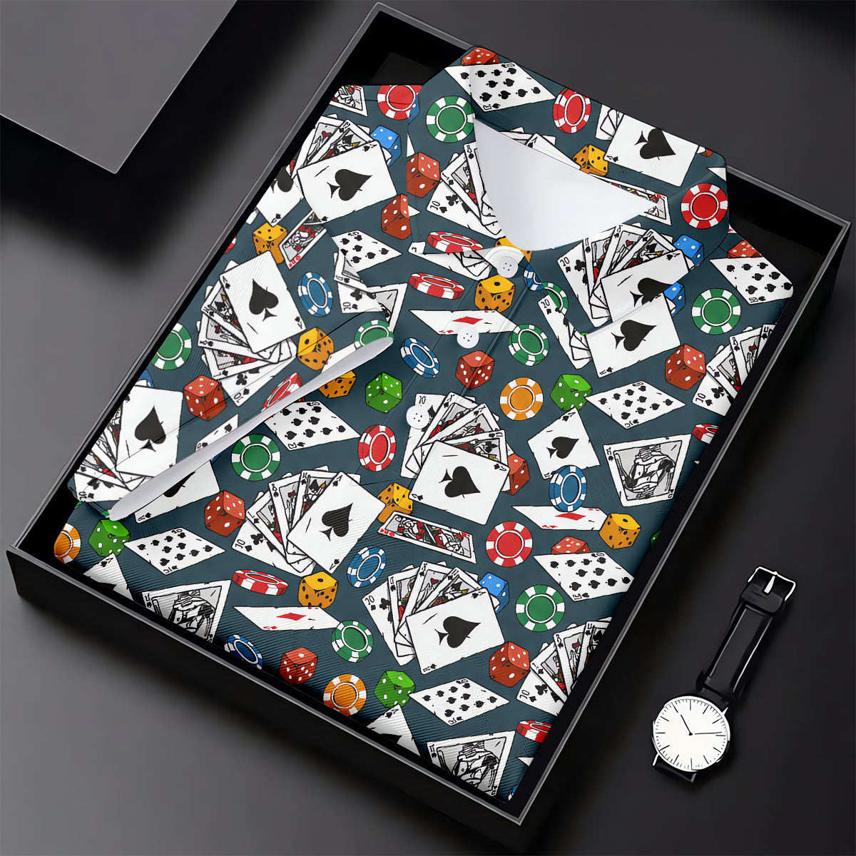 Poker Blackjack Hawaiian Golf Shirt, Playing Card Pattern Men's Golf Shirt, Polo Shirts For Men