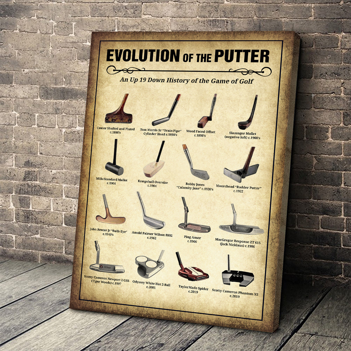 Evolution Of The Putter Wall Canvas Print, Golf Canvas Wall Art, Golf Wall Art, Gift For Golfer