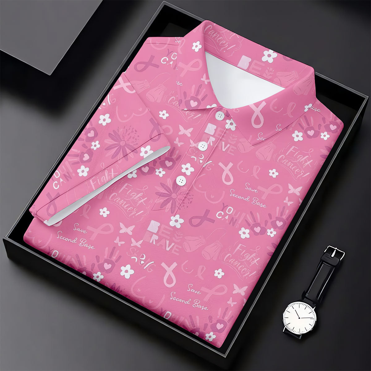 Save Second Base Fight Breast Cancer Polo Shirt, Polo Shirts For Men, Printed Golf Shirts