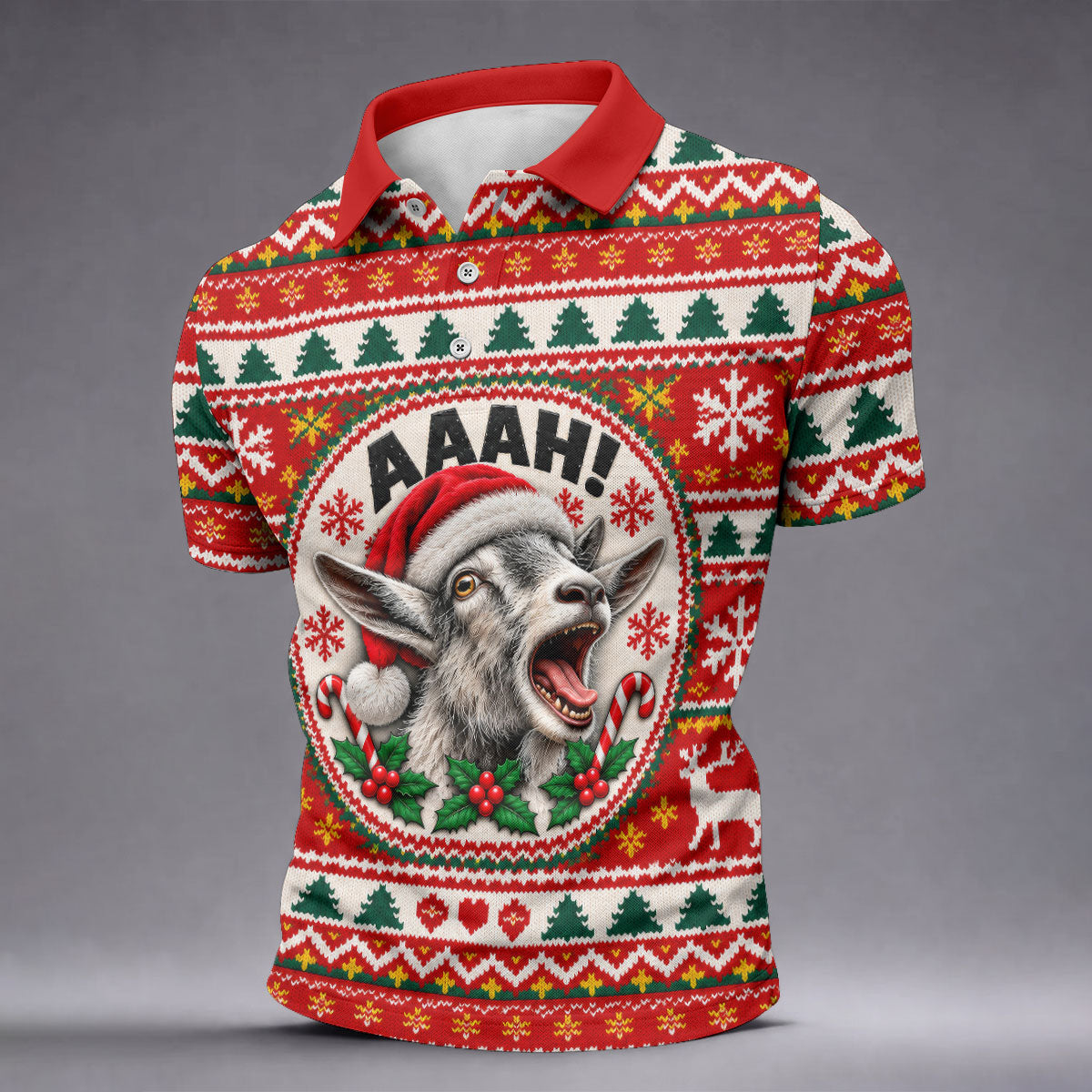 Funny Screaming Goat Christmas Golf Shirt, Golf Shirts For Men, Mens Golf Apparel