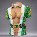 Green Santa Gold Stars Christmas Golf Shirt, Mens Golf Shirts, Mens Polo Shirts