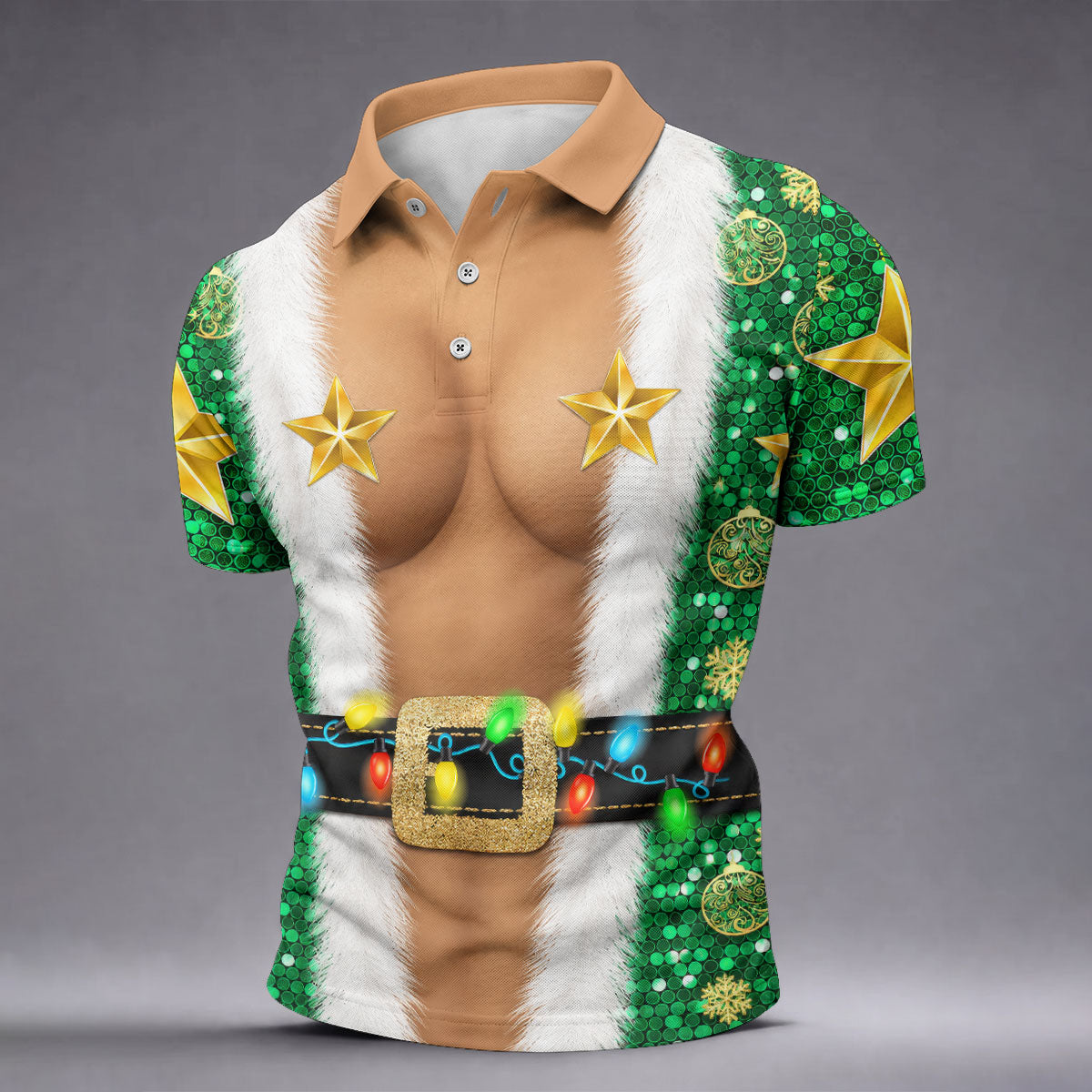 Green Santa Gold Stars Christmas Golf Shirt, Mens Golf Shirts, Mens Polo Shirts