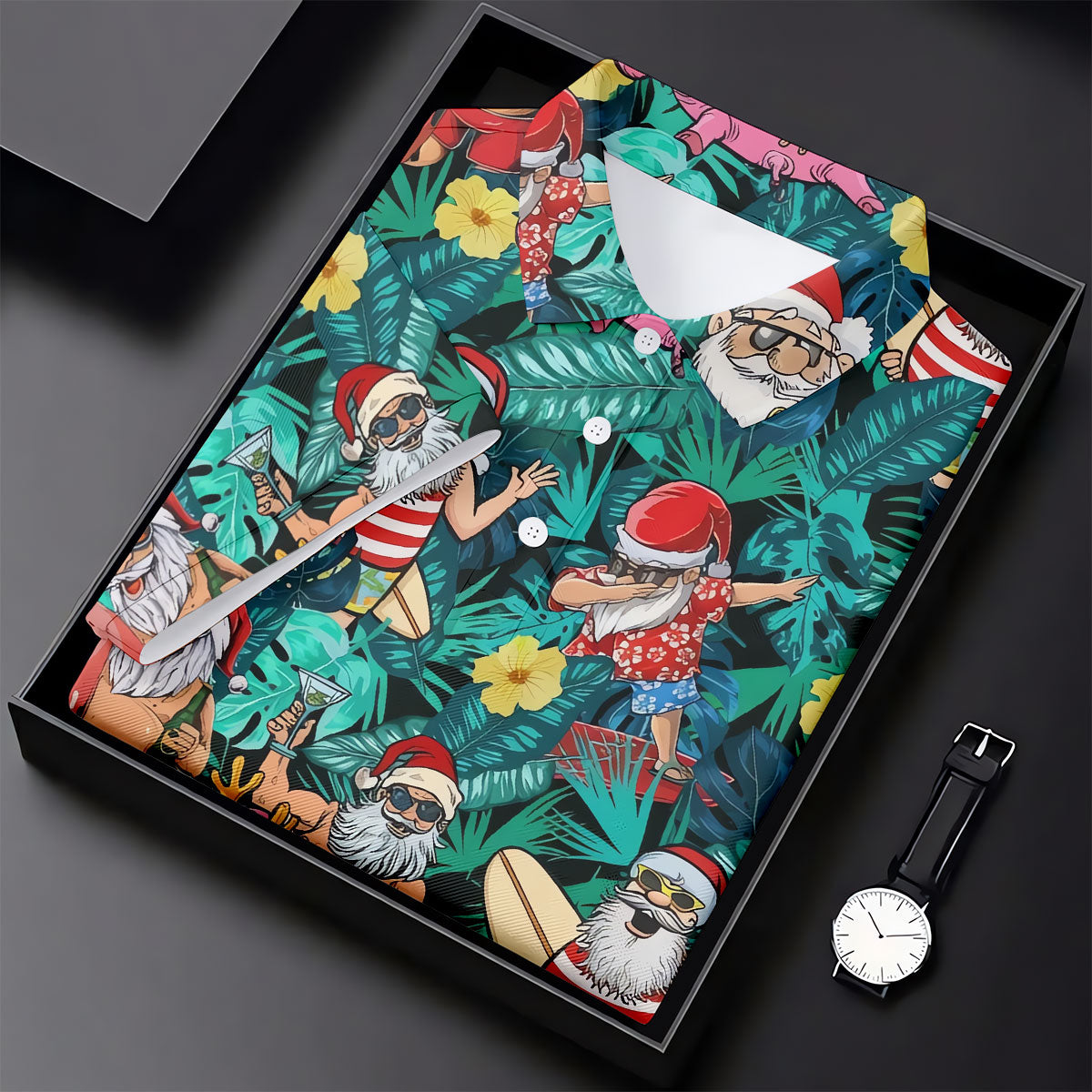 Men's Funny Santa Pool Float Golf Shirt, Christmas Golf Shirt, Golf Apparel For Men