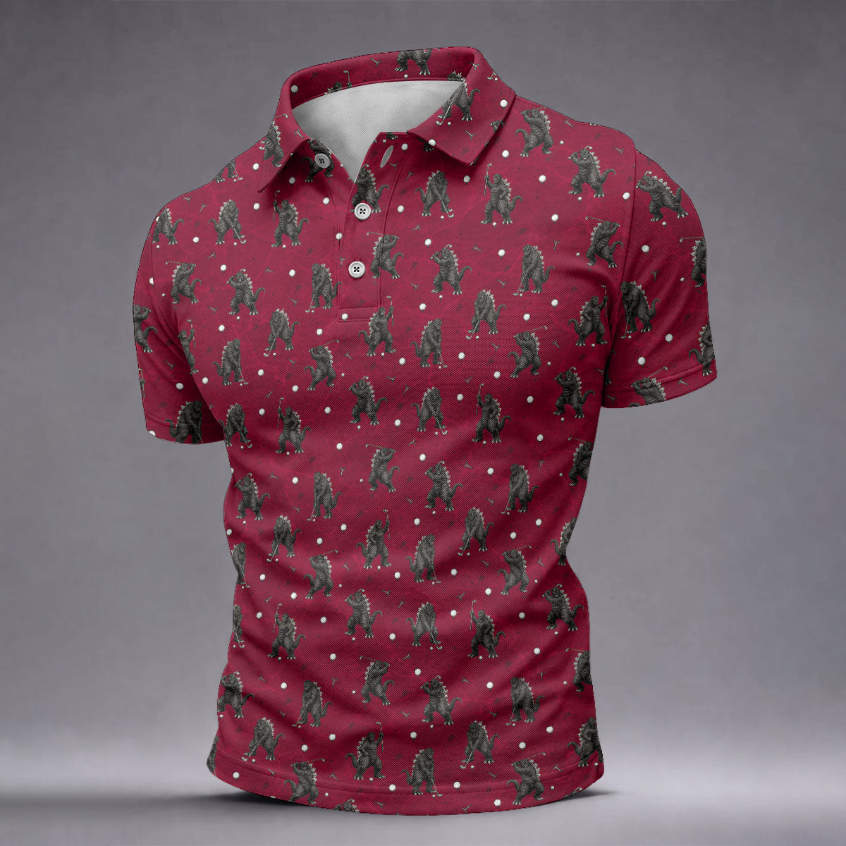 Funny Giant Monster Golf Pattern Polo Shirt, Mens Golf Polo, Golf Shirts For Men