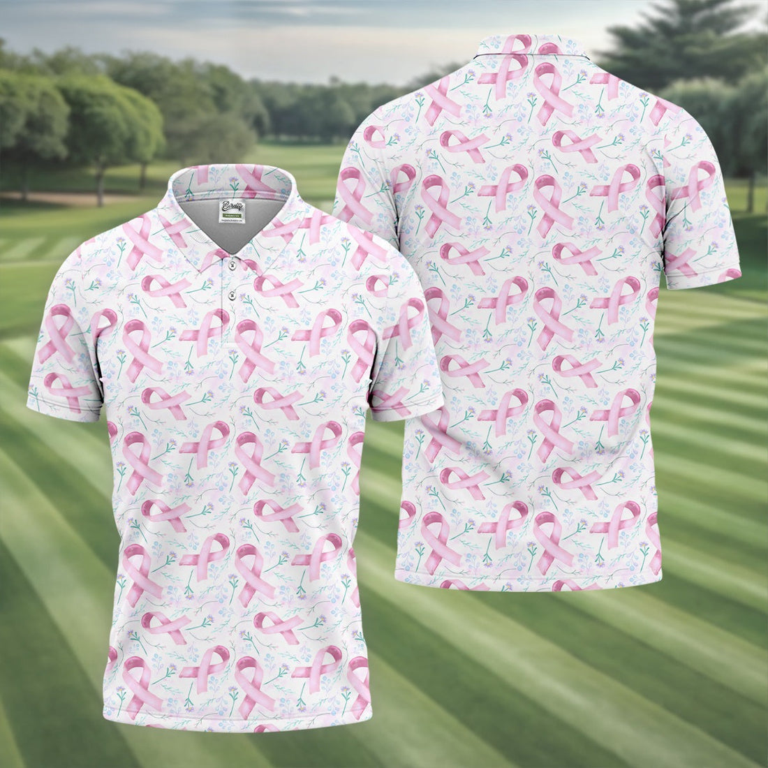 Pink Floral Breast Cancer Golf Shirt, Mens Golf Polo Shirts, White Polo Shirt Mens, Golfing Apparel