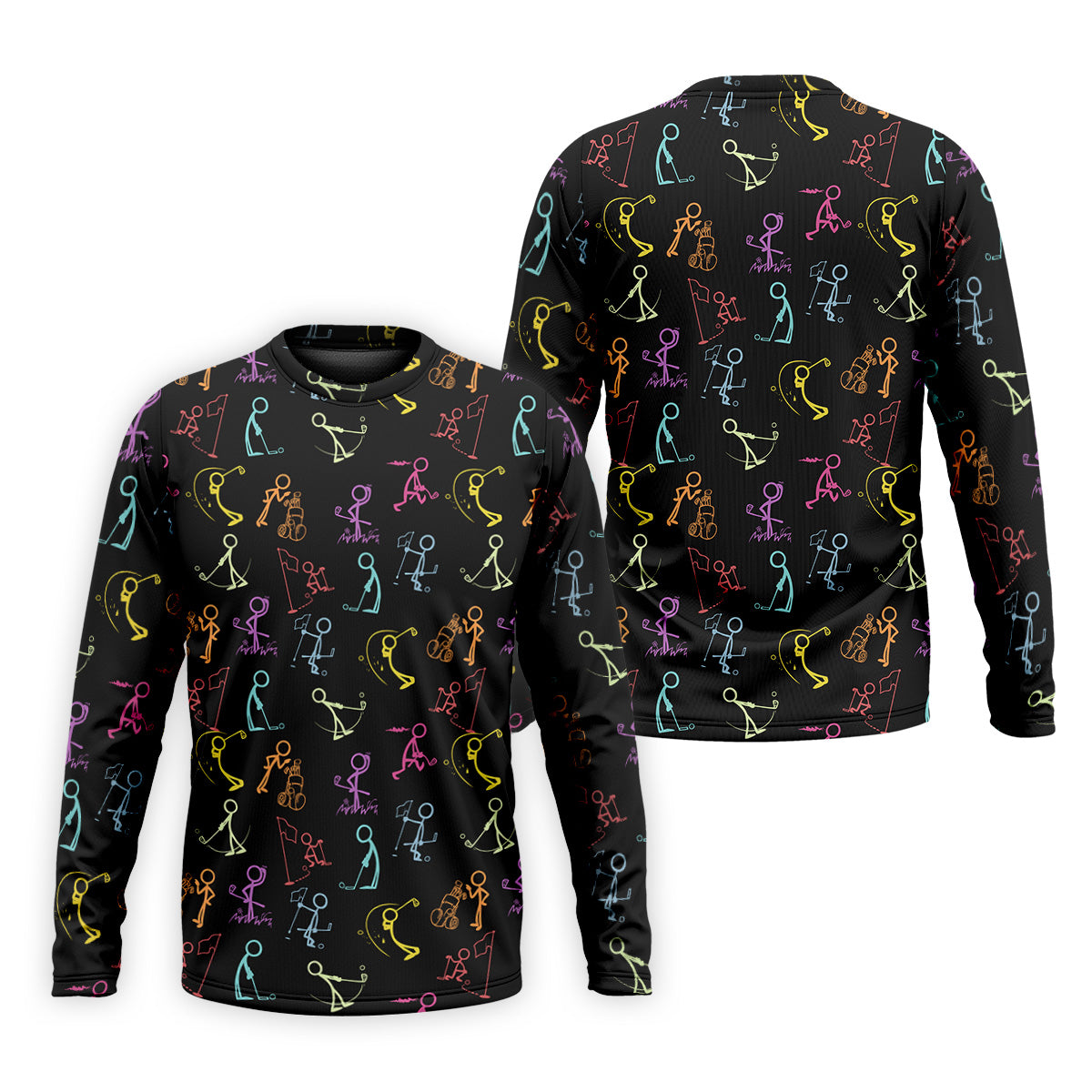 Funny Stickman Golfer Pose Black Golf Shirt, Unique Gift For Golfer, Men's Golf Polo, Golfing Apparel