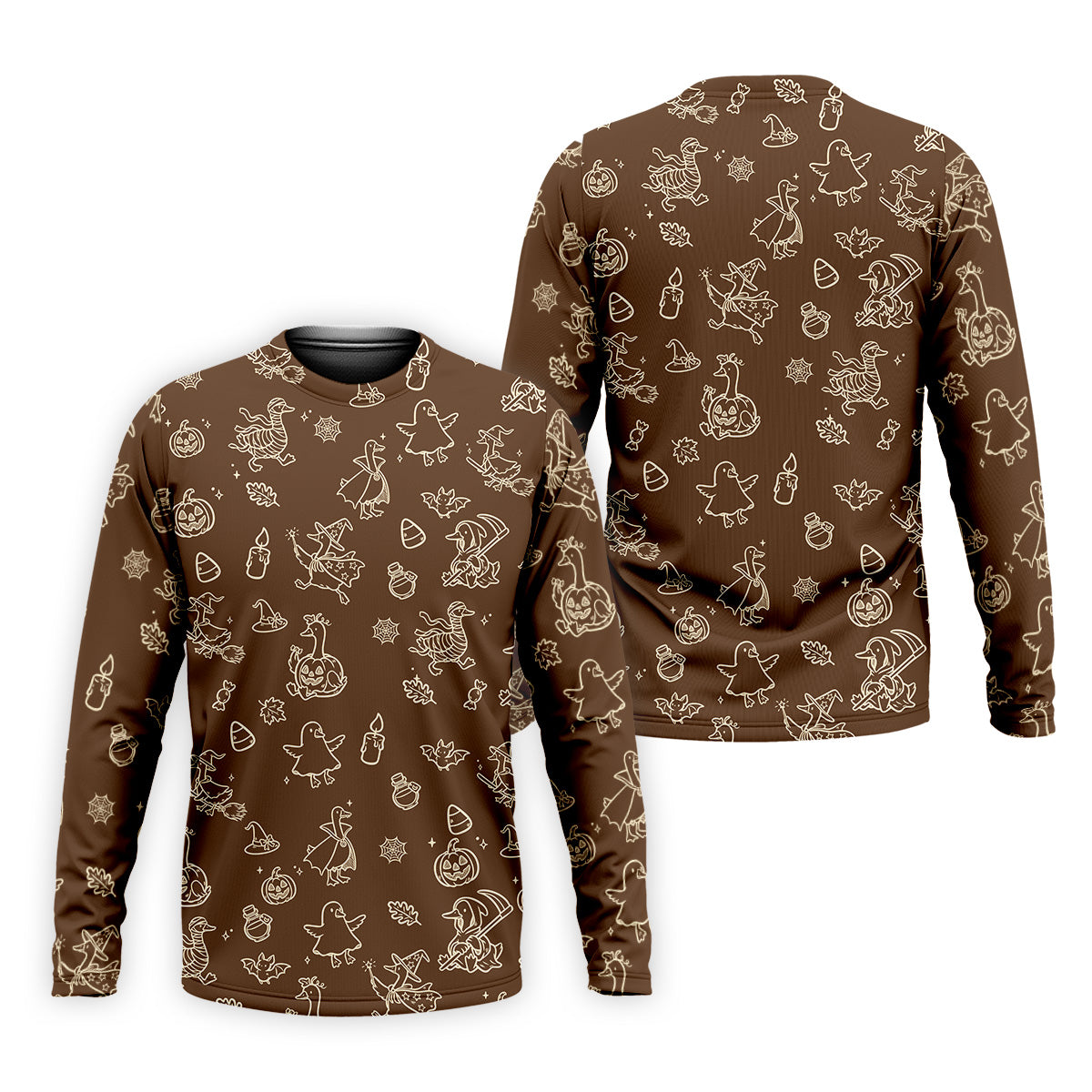 Goose Halloween Golf Shirt, Pumpkin Pattern Golf Shirt, Brown Golf Polo, Long Sleeve Golf Shirts, Men Golf Polo