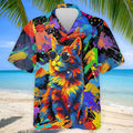 Colorful Cat Sunglasses Paint Splash Golf Shirt, Men's Golf Shirt, Golf Apparel For Men