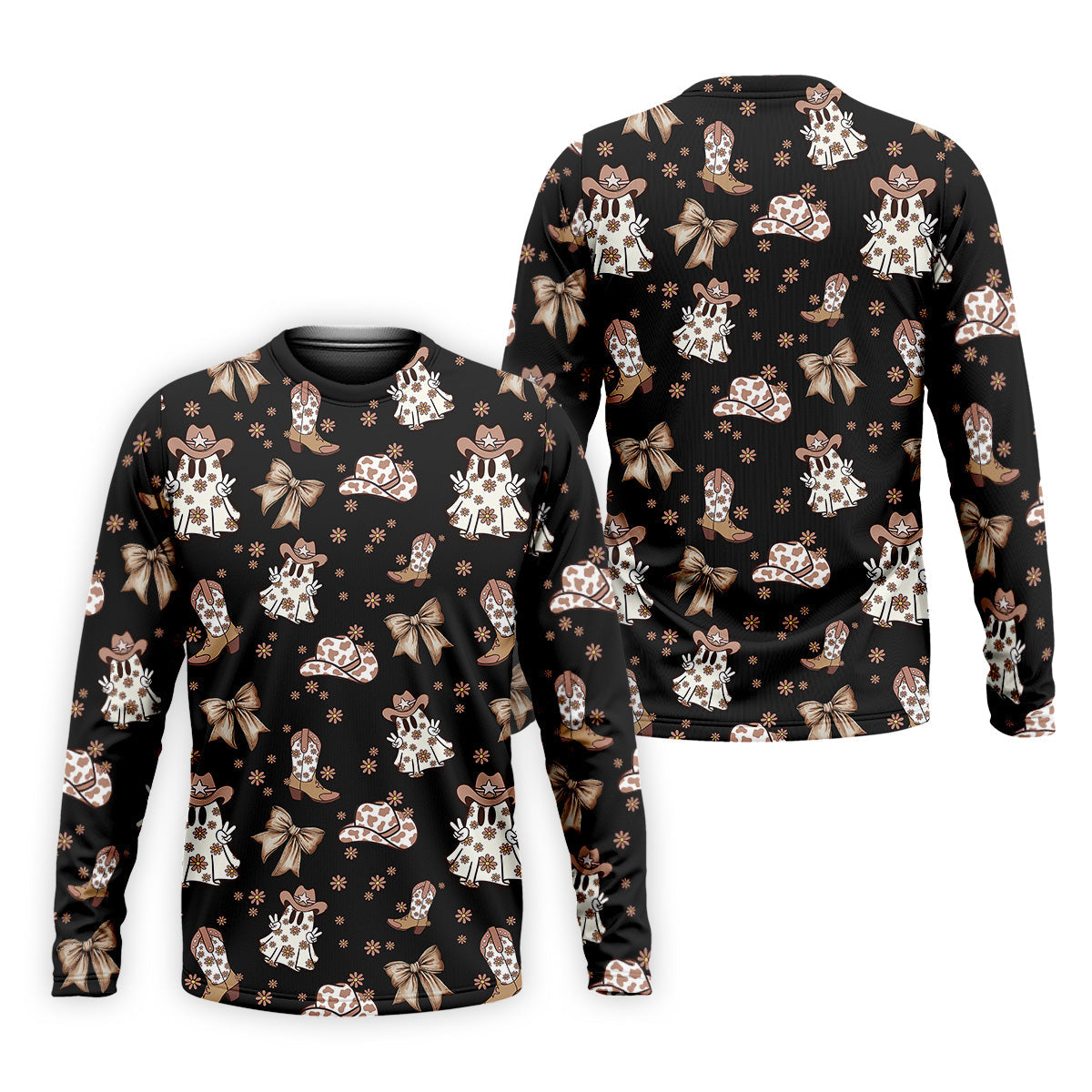 Coquette Halloween Cowboy Ghost Black Fun Golf Shirts For Men, Polo Shirts For Men, Golfing Apparel