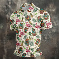 Tiki Masks, Flamingo and Island Paradise Pattern Design Hawaiian Golf Polo, Golf Tops For Men, Golfing Apparel