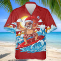 Men's Funny Santa Surfing Men's Golf Polo, Christmas Golf Shirt, Golf Apparel For Men