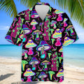 Black Neon Mushroom Pattern Golf Shirt, Mens Golf Polo, Golf Apparel For Men, Printed Golf Shirts