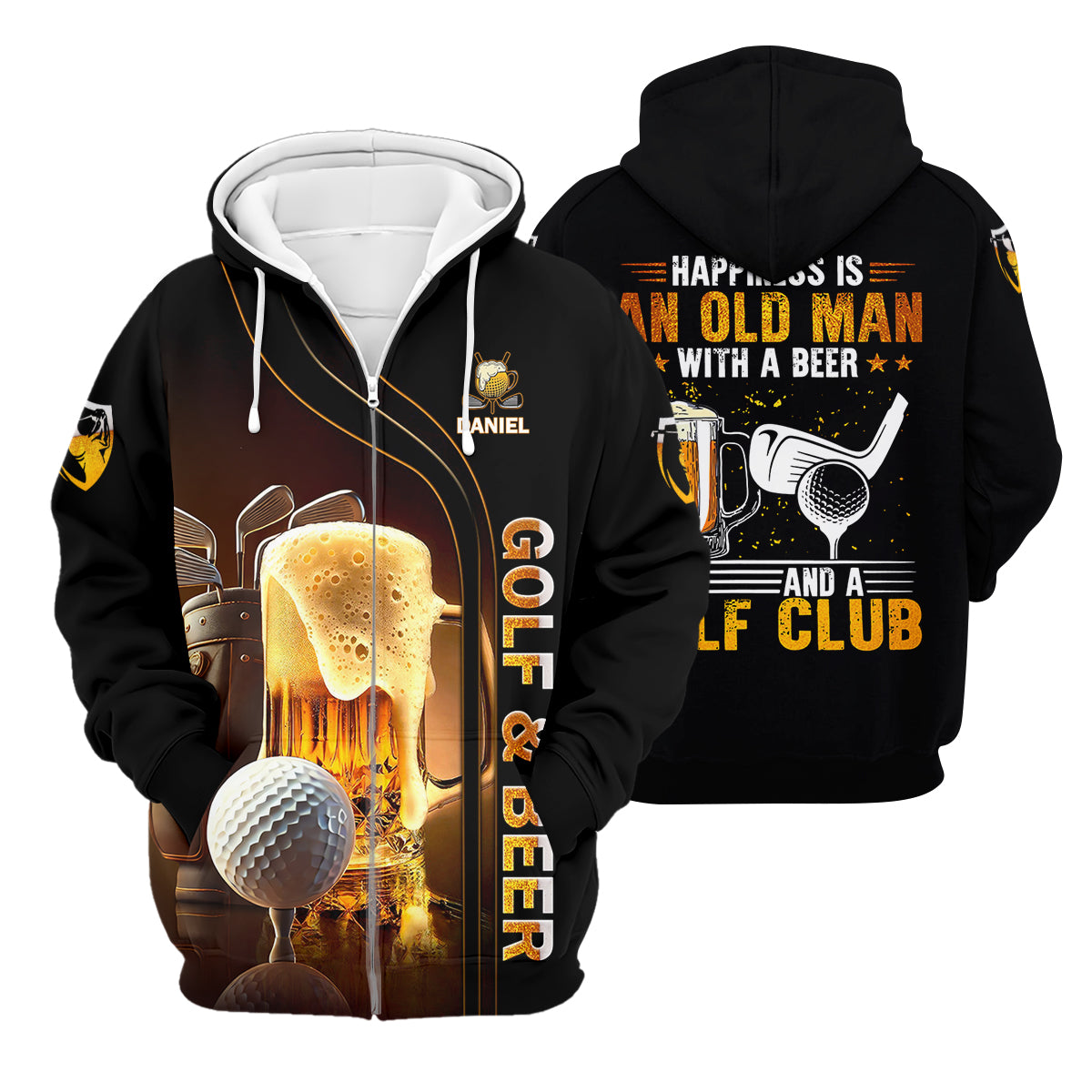 Happiness Is An Old Man With A Beer And A Golf Club Custom Funny Golf Polo Shirt, Dad Golf Gifts