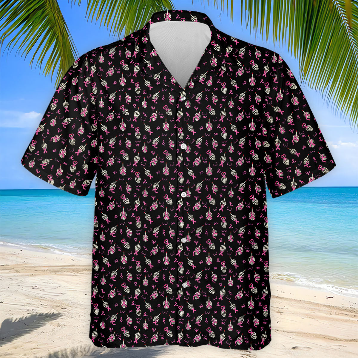 Skeleton Middle Finger Breast Cancer Polo Shirt, Polo Shirts For Men, Mens Golf Apparel