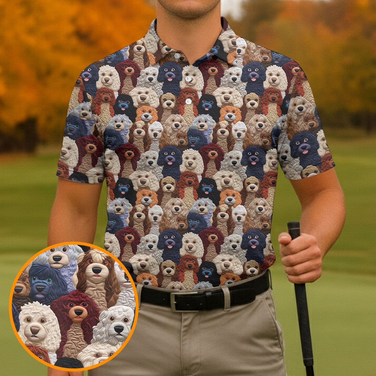 Cartoon Poodle Dog Men's Golf Polo Shirts, Gifts For Dog Lovers, Polo Shirts For Men