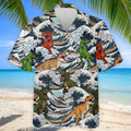 T Rex Surfing Great Wave Golf Polo Shirt, Men's Golf Shirt, Printed Golf Shirts