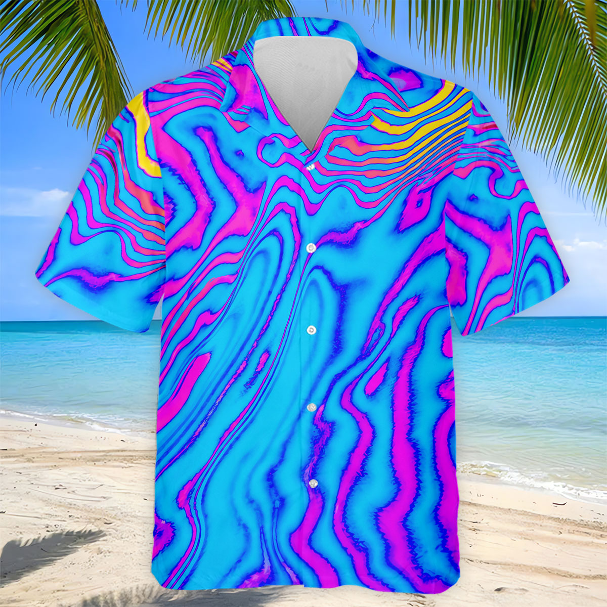 Neon Psychedelic Zebra Pattern Vintage Hawaiian Golf Shirt, Men's Golf Shirt, Polo Shirts For Men