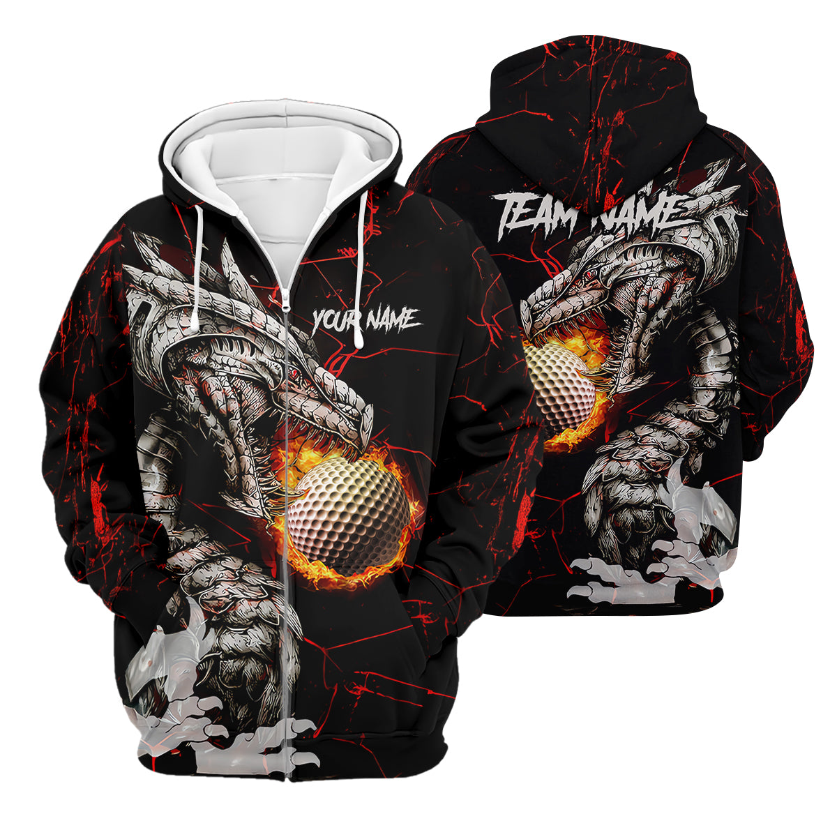 Flaming Dragon Custom Golf Polo Shirt, Dad Golf Gift, Golf Lover Gifts