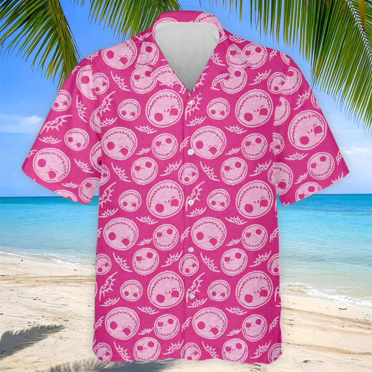 Pink Stitched Skull Halloween Golf Polo Shirt, Golf Shirts For Men, Mens Golf Apparel