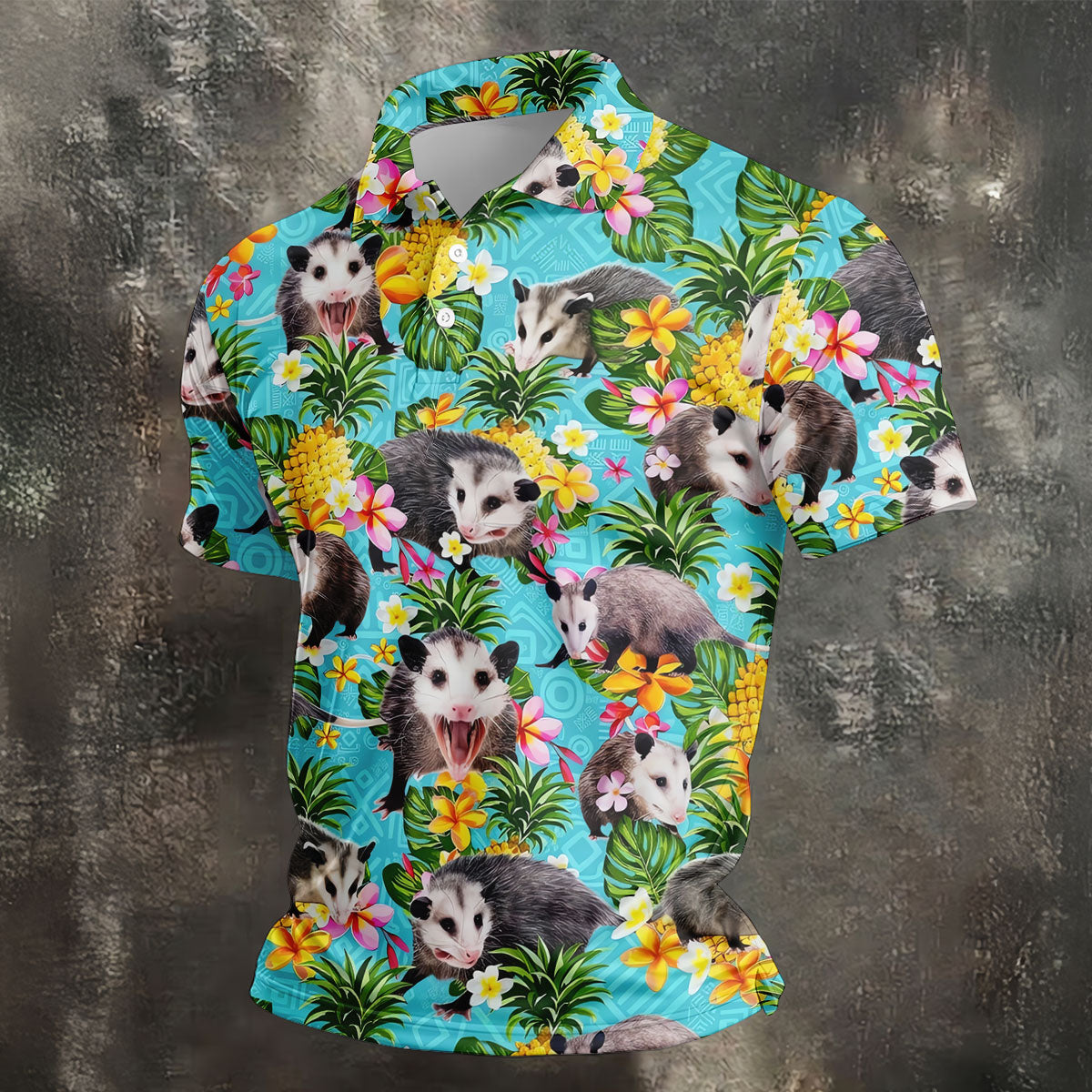 Funny Opossums Among Pineapples Hawaiian Golf Polo, Golf Tops For Men, Golfing Apparel