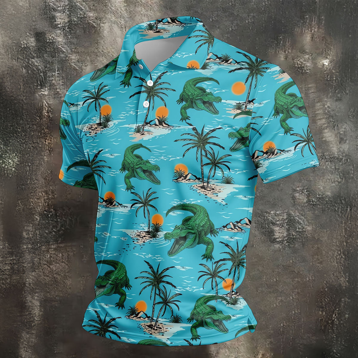 Tropical Alligators on Island Beaches Design Hawaiian Golf Polo, Golf Tops For Men, Golfing Apparel