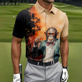 Gentleman Monkey Whiskey Golden Sunset Hawaiian Golf Polo, Golf Tops For Men, Golfing Apparel