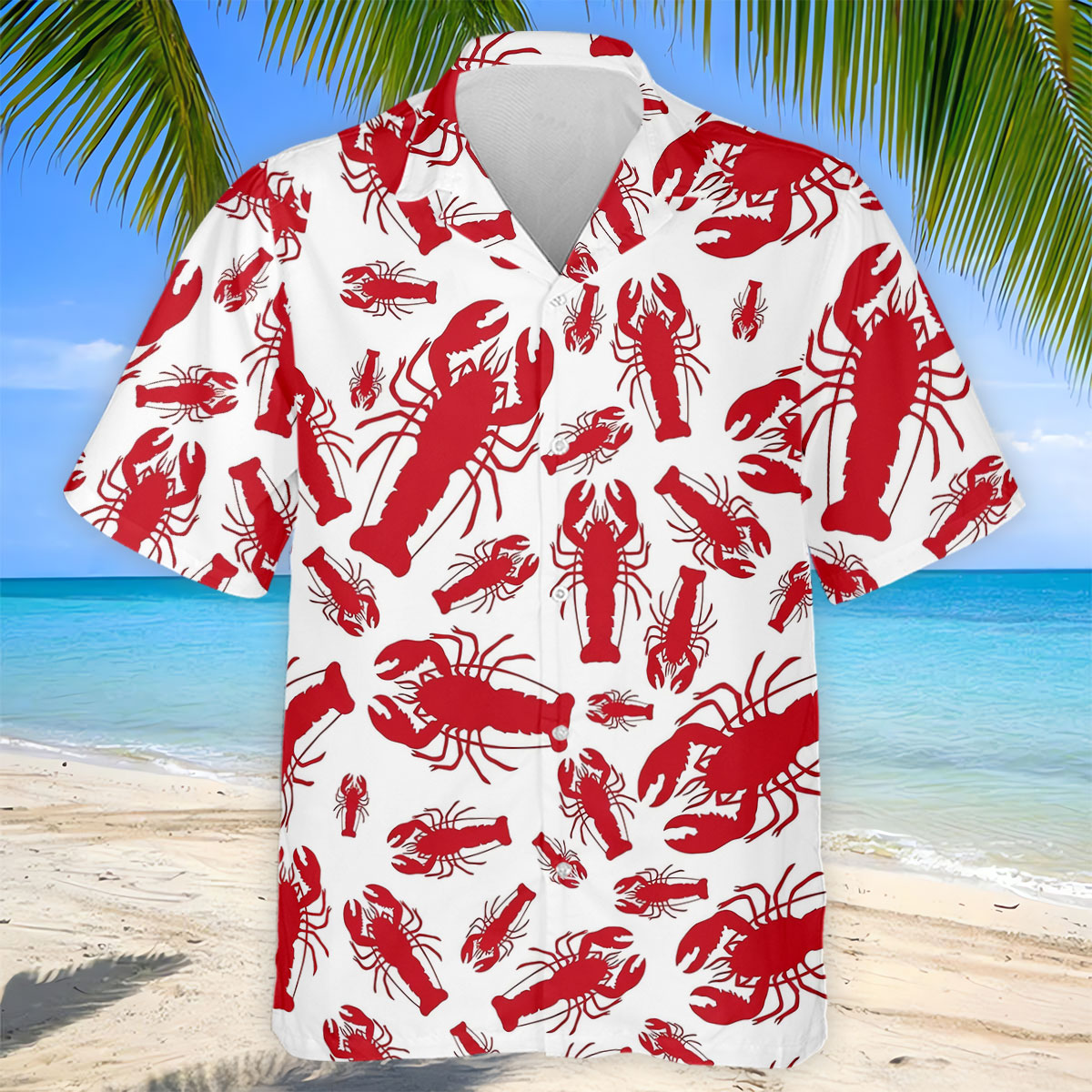 Lobster Pattern Vintage Hawaiian Golf Shirt, Men's Golf Shirt, Polo Shirts For Men