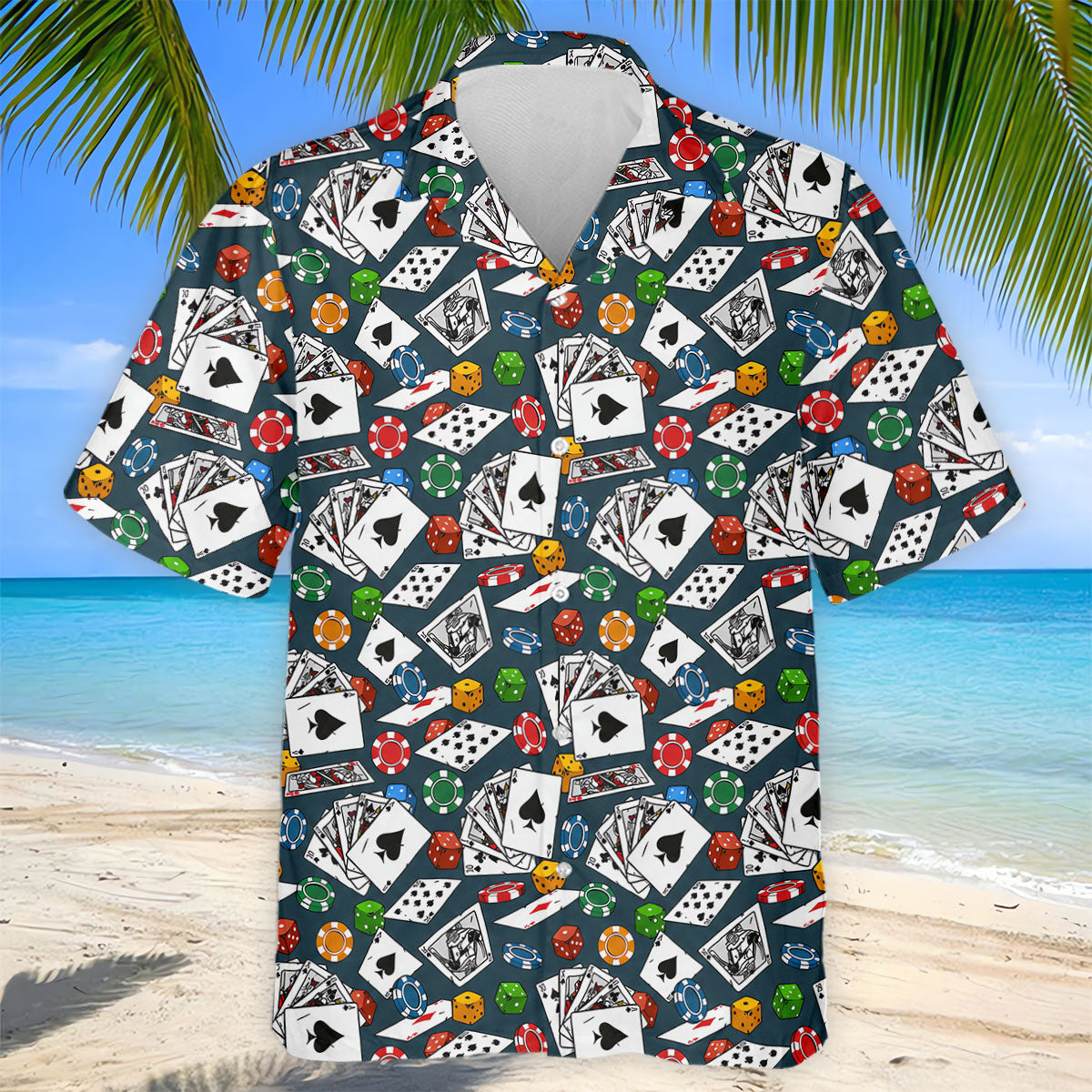 Poker Blackjack Hawaiian Golf Shirt, Playing Card Pattern Men's Golf Shirt, Polo Shirts For Men