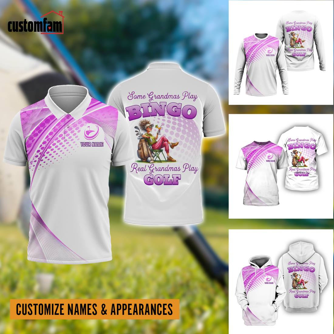 Some Grandmas Play Bingo Real Grandmas Play Golf Custom Men's Golf Polo Shirt, Golfing Apparel, Gift For Golfers