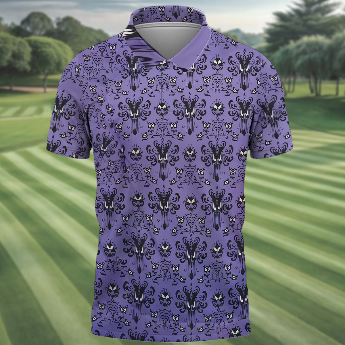 Hitchhiking Ghosts Men's Golf Polo Shirt, Halloween Golfing Apparel, Mens Golf Gift