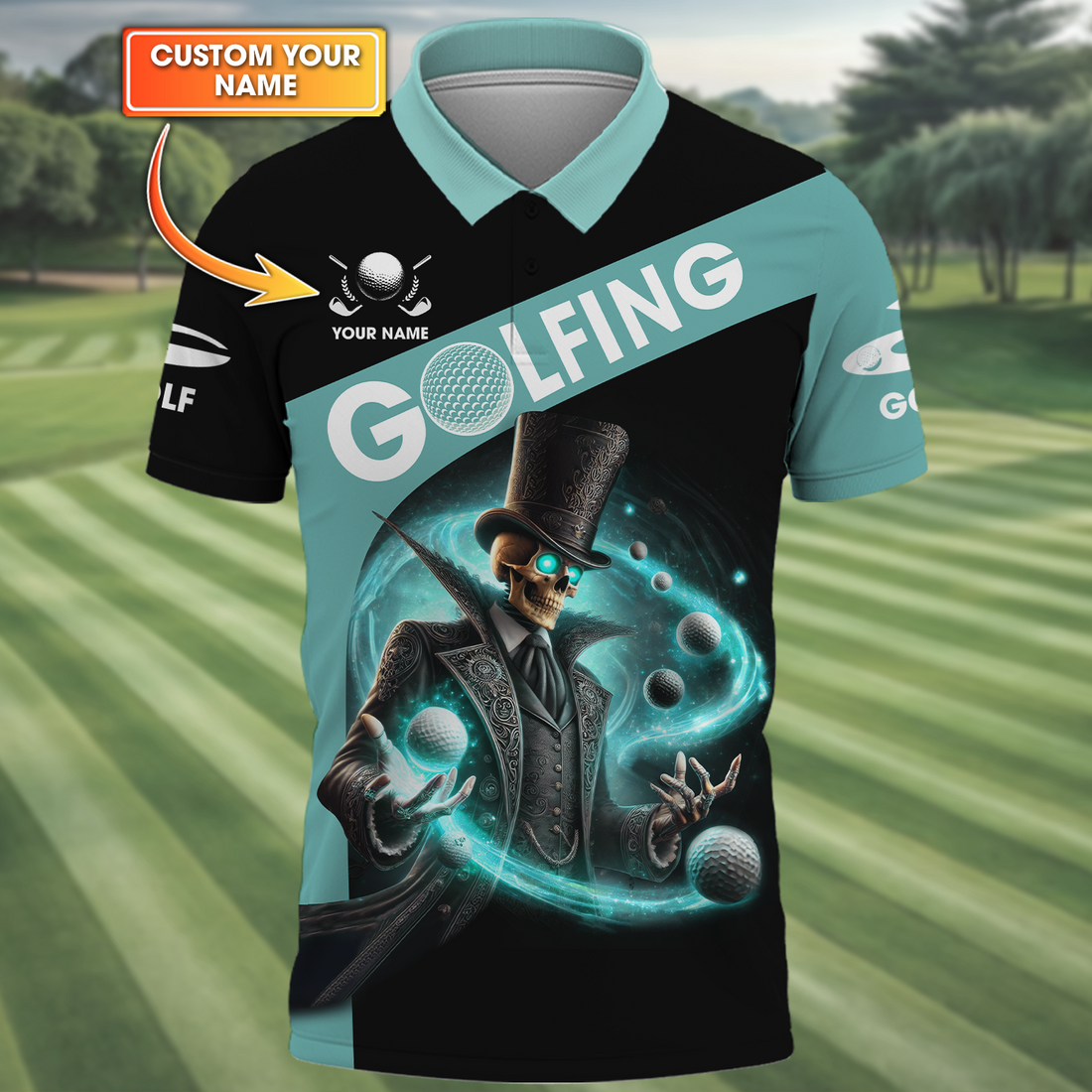 Skeleton Golf Custom Men's Golf Polo Shirt, Golfing Apparel, Skull Golf Shirt, Gift For Golfers