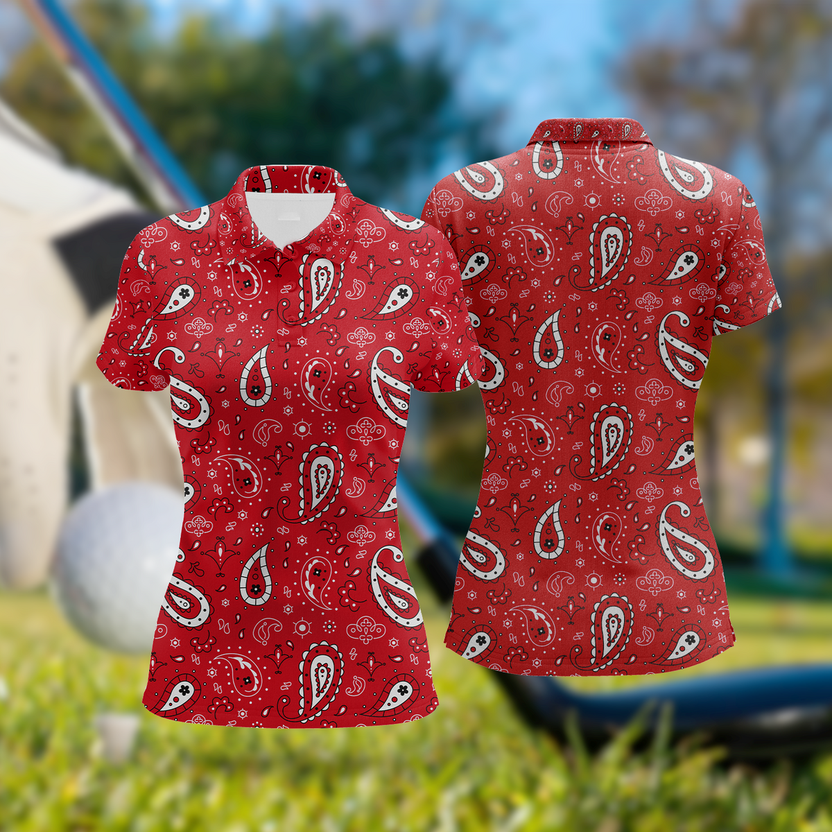 Paisley Bandana Funny Long Sleeve Polos Womens, Custom Ladies Golf Shirt