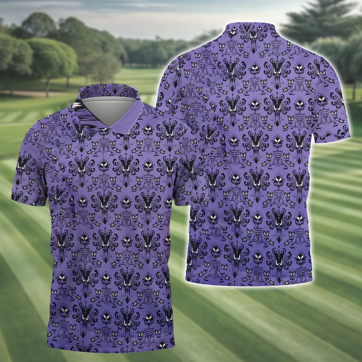 Hitchhiking Ghosts Men's Golf Polo Shirt, Halloween Golfing Apparel, Mens Golf Gift