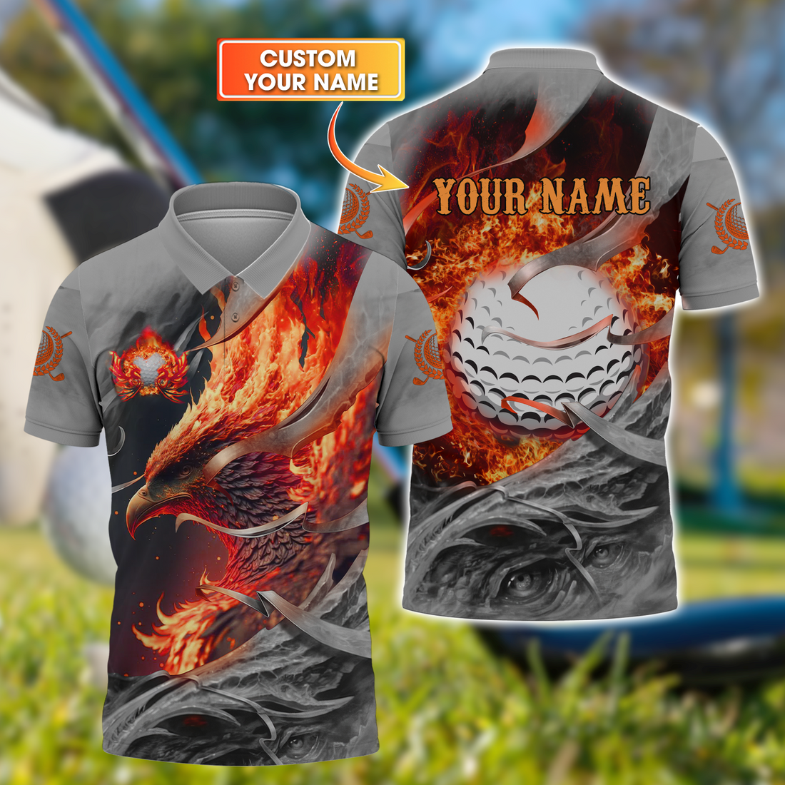 Red Phoenix Custom Golf Polo Shirt, Golf Apparel, Golf Gift For Men