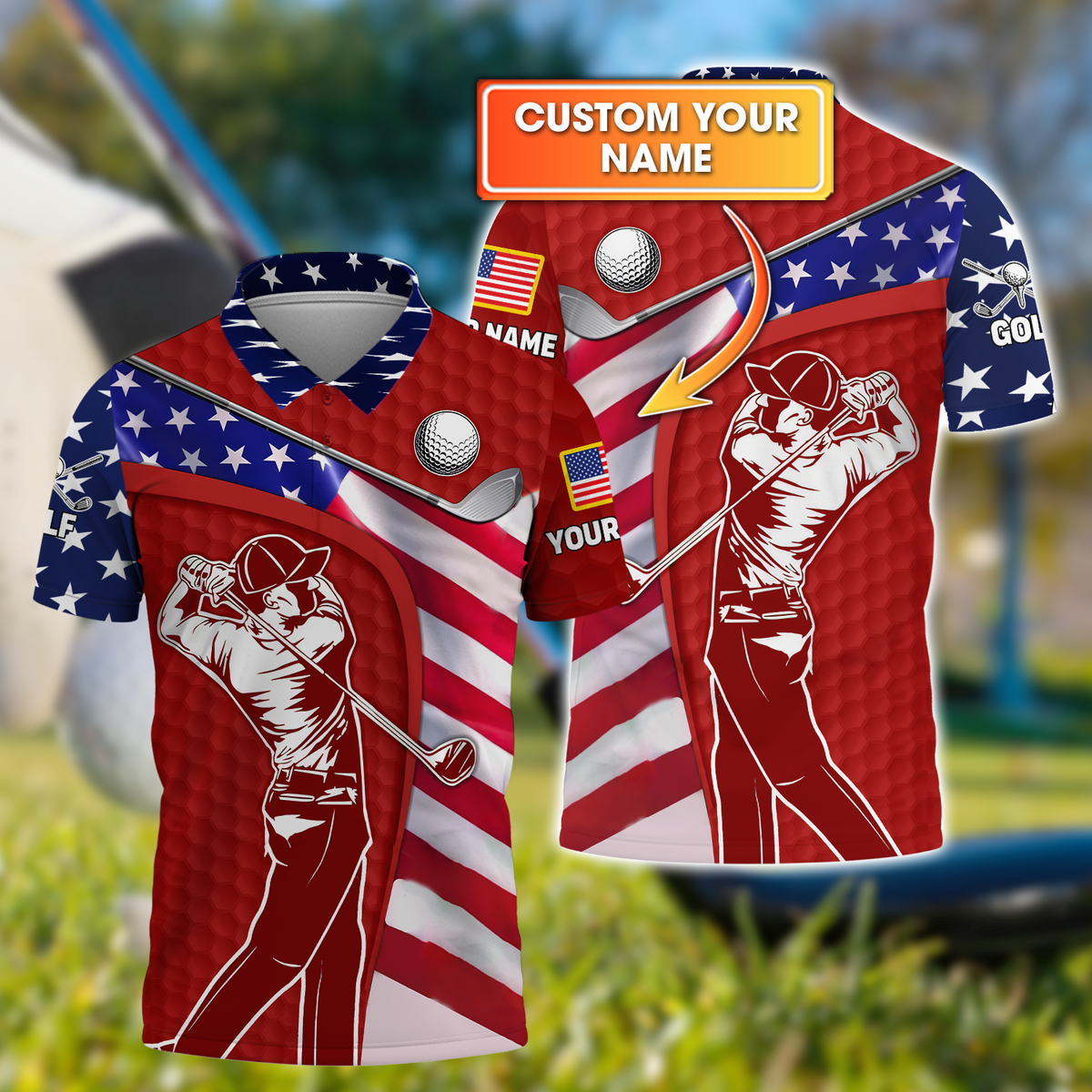 Red Custom Men's Golf Polo Shirt, Golfing Apparel, Mens Golf Gift