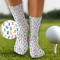 Cancer Awareness Ribbons White Golf Socks, Christmas Golf Gift, Golfing Apparel