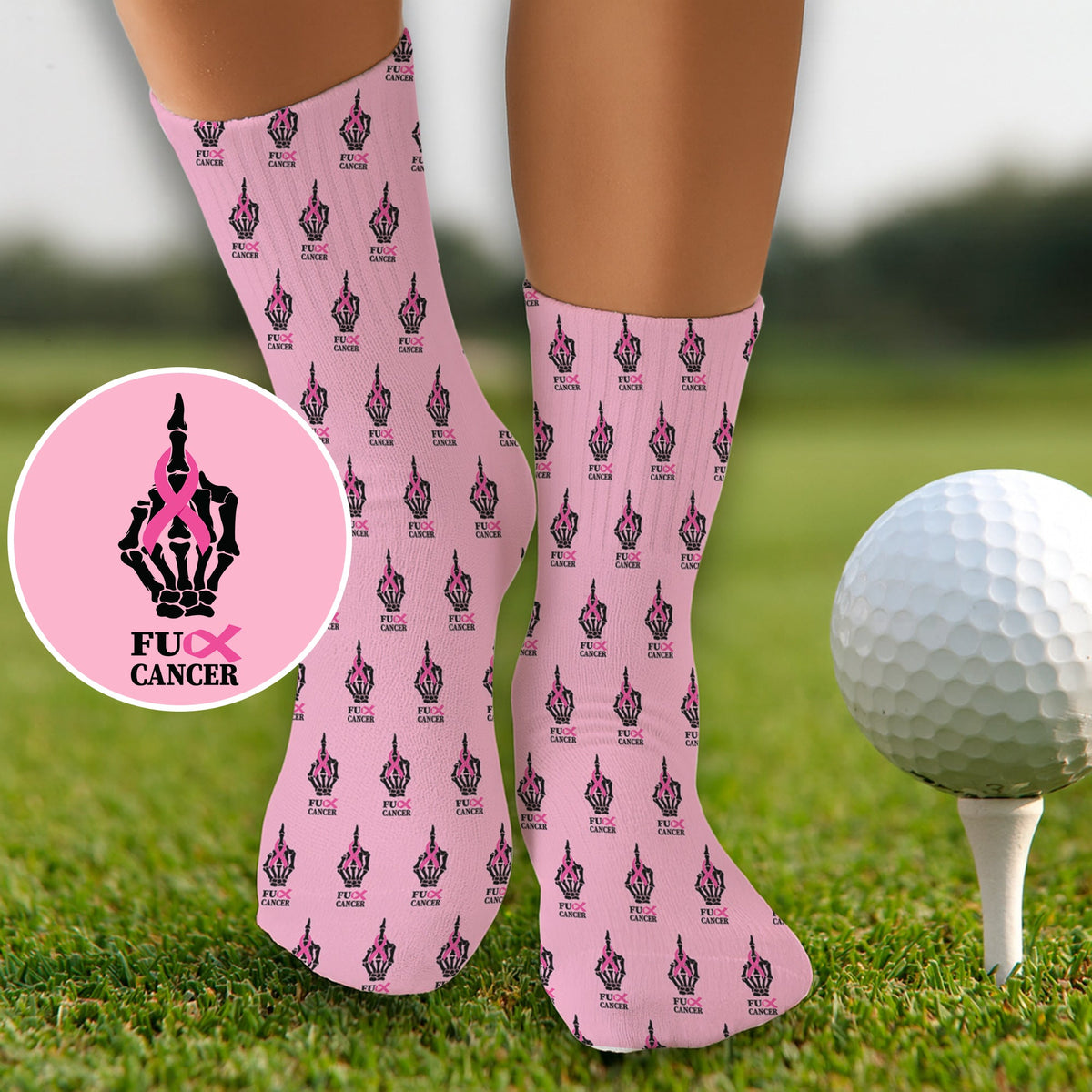 Breast Cancer Funny Skeleton Pink Golf Socks, Christmas Golf Gift, Golfing Apparel