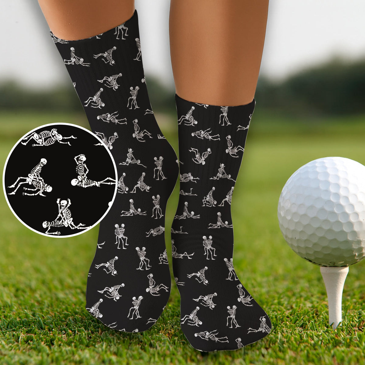 Funny Skeleton Black Men Golf Socks, Best Socks For Men, Fun Socks, Christmas Golf Gift