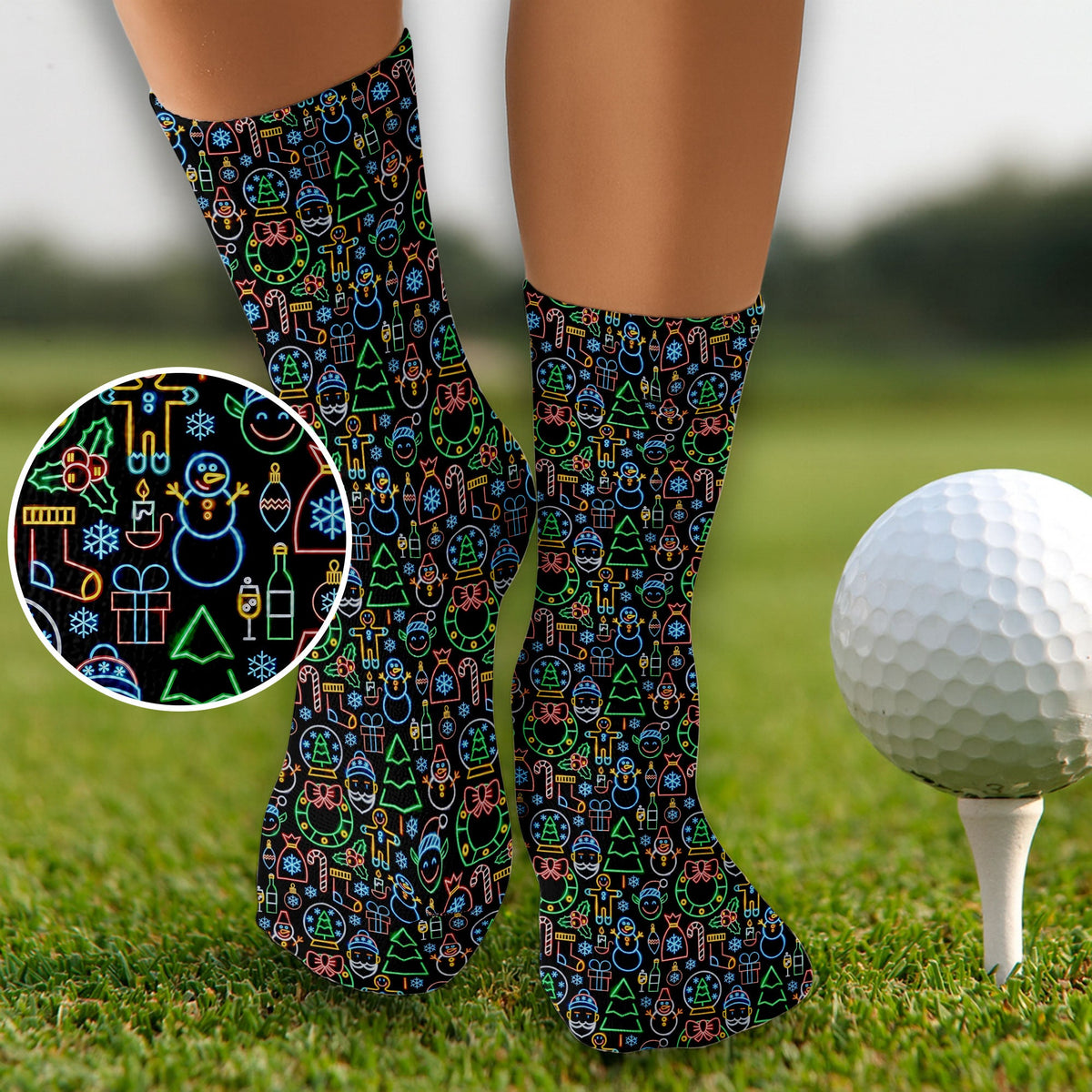 Neon Christmas Retro Style Golf Socks, Christmas Golf Gift, Gifts For Golf Lovers