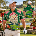 Christmas Winking Santa Golf Polo Shirt, Christmas Golf Shirt, Mens Golf Apparel