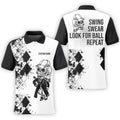 Swing Swear Repeat Skull Golf Shirt, Custom Name Polo Shirt, Present For Golfer