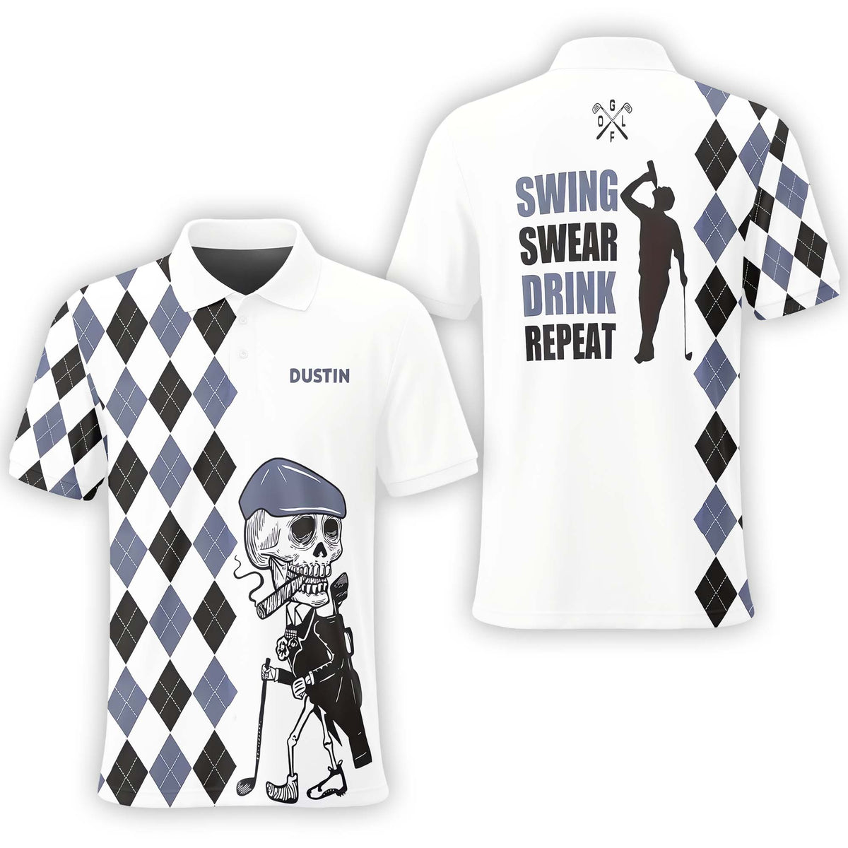 Swing Swear Drink Repeat Custom Name Golf Polo Shirt, Golf Shirt, Gift For Golfers