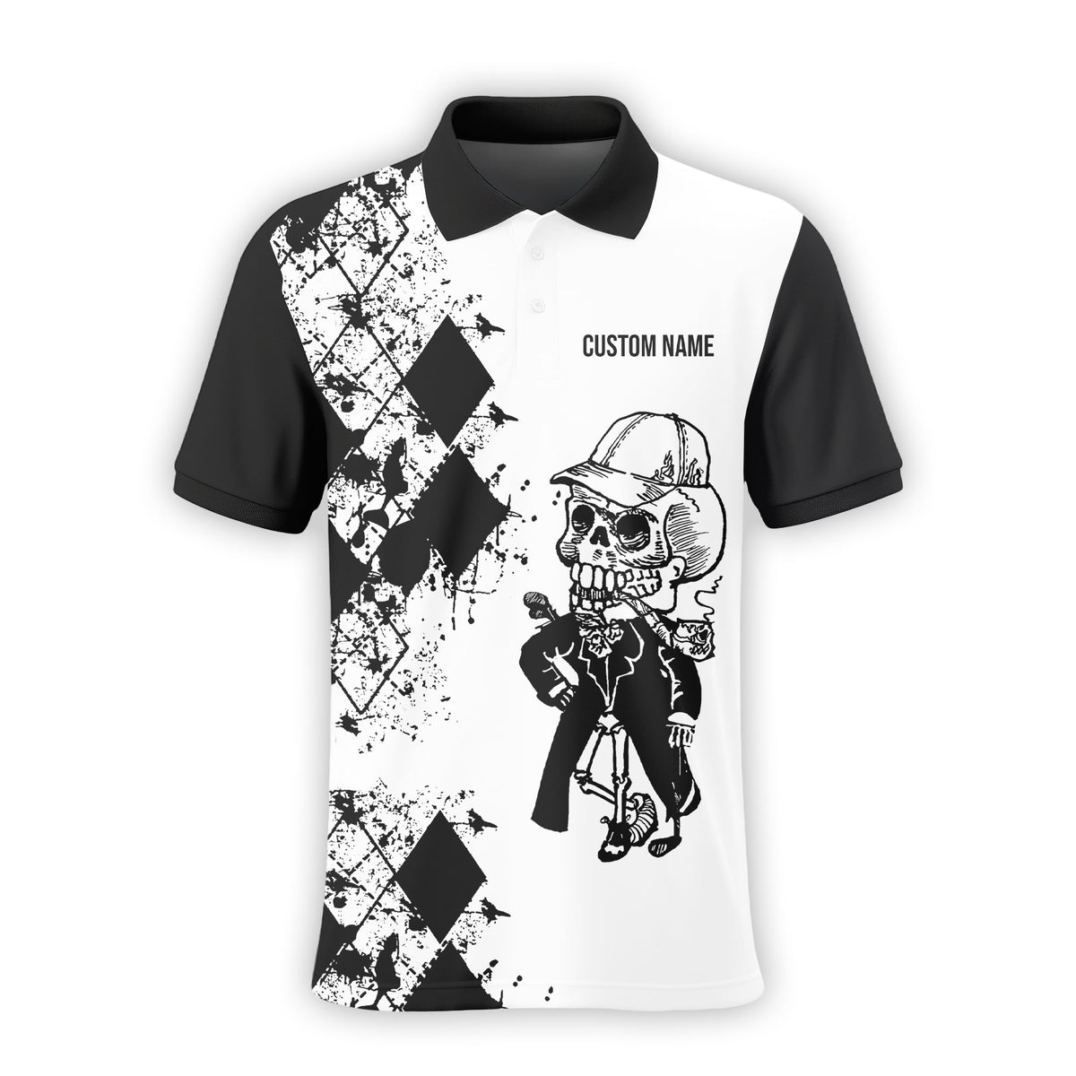 Swing Swear Repeat Skull Golf Shirt, Custom Name Polo Shirt, Present For Golfer